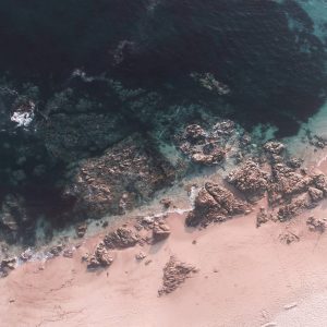 Secluded Pink Sand Beach Turquoise Sea Aerial Photography